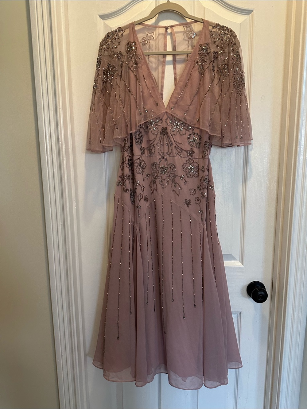 ASOS Beaded Mauve Capelet Midi Dress